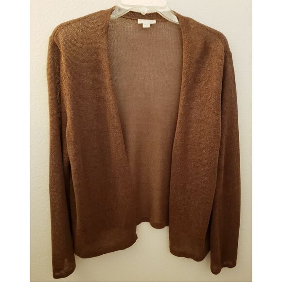 J. Jill Sweaters - J. Jill Brown LInen Blend Slightly Sheer Cropped Sweater Shrug Sz L GUC